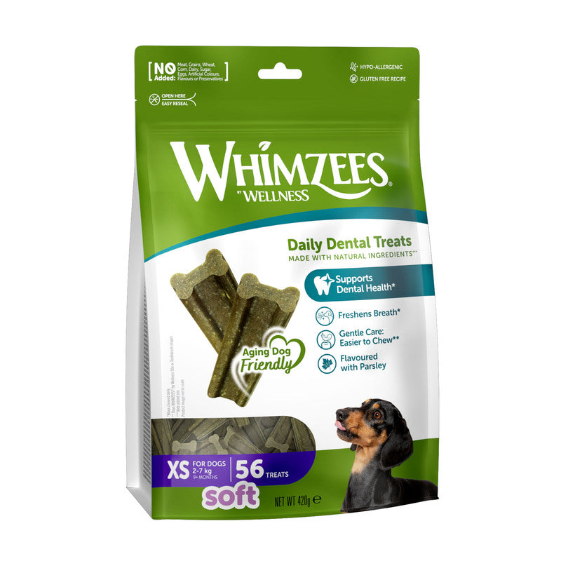 Whimzees Soft Daily Dental Extra Small 56 Bag x 6