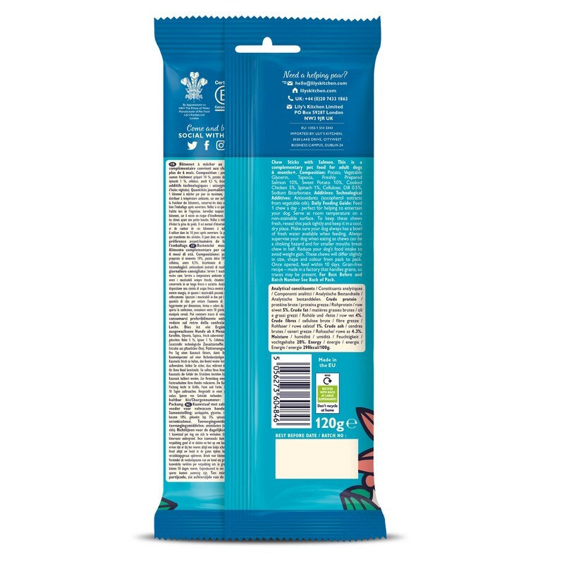 Lilys Kitchen Chew Sticks with Salmon 3 Sticks 120g x 10