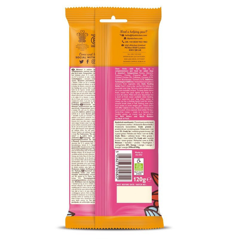 Lilys Kitchen Chew Sticks with Beef 3 Sticks 120g x 10