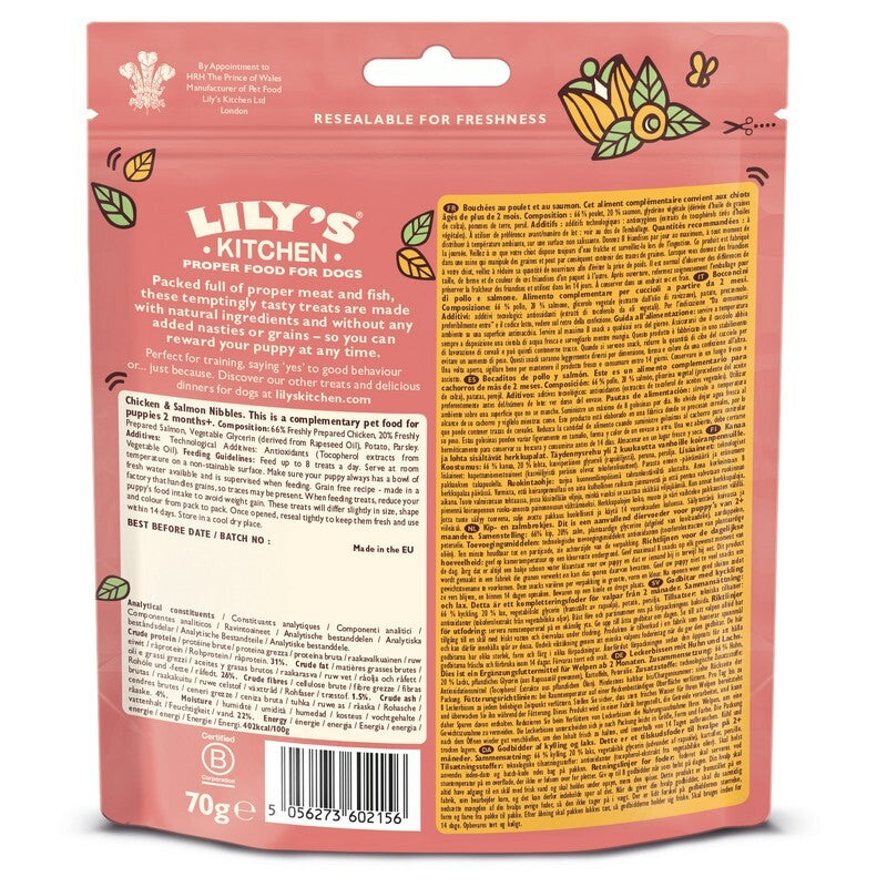 Lilys Kitchen Puppy Nibbles Chicken & Salmon Treats 70g x 8