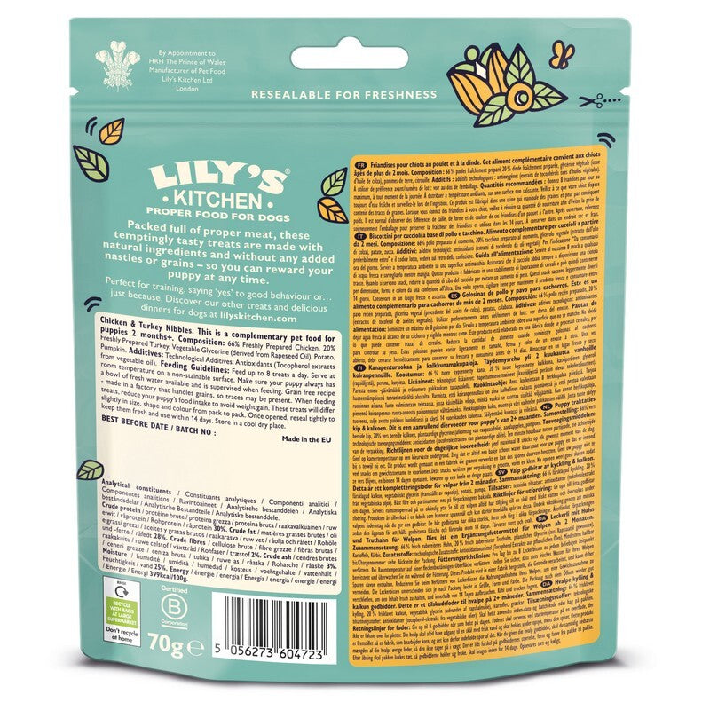 Lilys Kitchen Puppy Nibbles Chicken & Turkey Treats 70g x 8