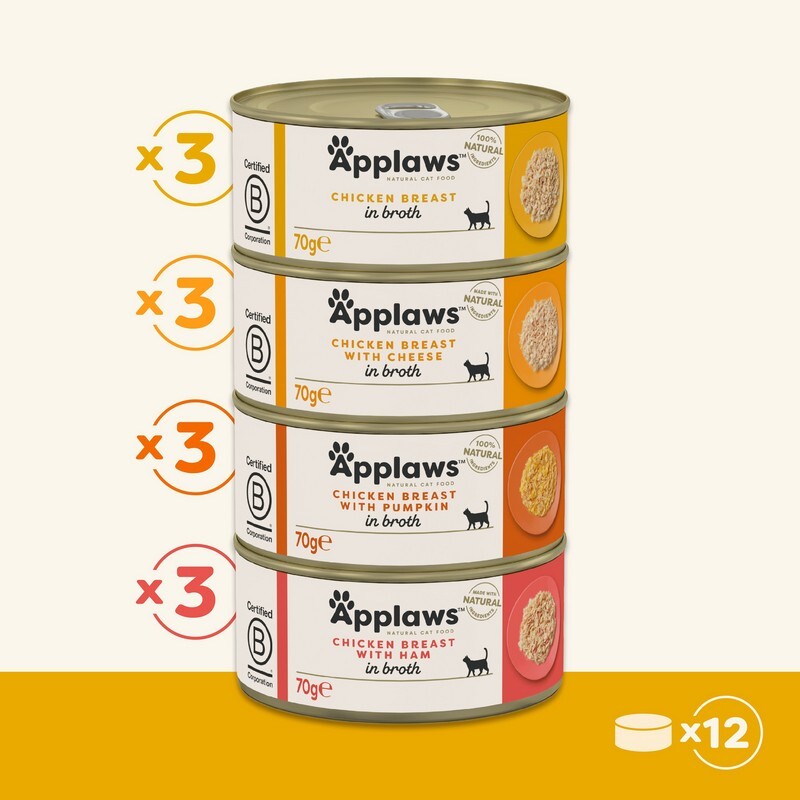 Applaws Cat Chicken Selection in Broth Tins 70g x 12 x 4