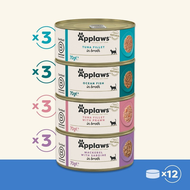 Applaws Cat Fish Selection in Broth Tins 70g x 12 x 4