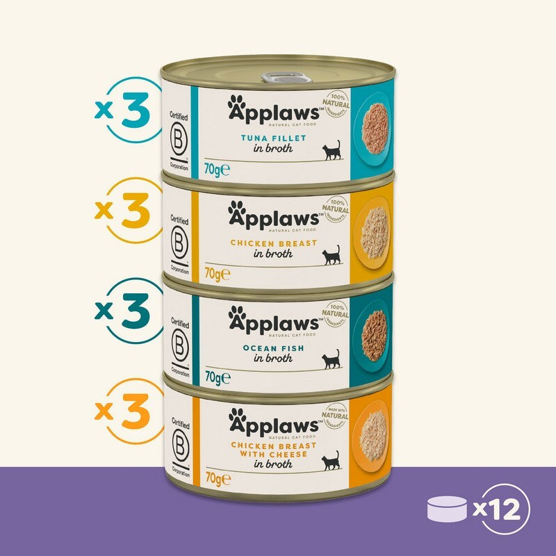 Applaws Cat Mixed Selection in Broth Tins 70g x 12 x 4