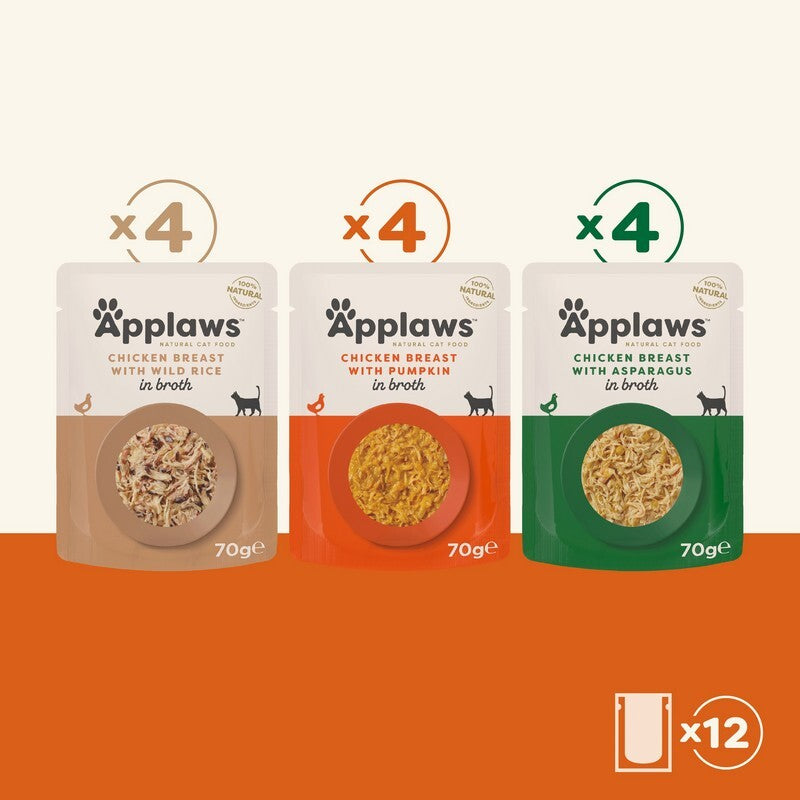 Applaws Cat Chicken Selection in Broth Pouches 70g x 12 x 4