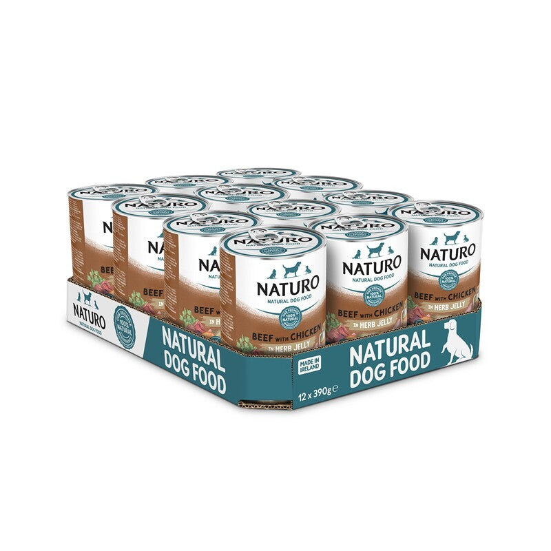 Naturo Adult Grain & Gluten Free Beef with Chicken in Herb Jelly 390g x 12