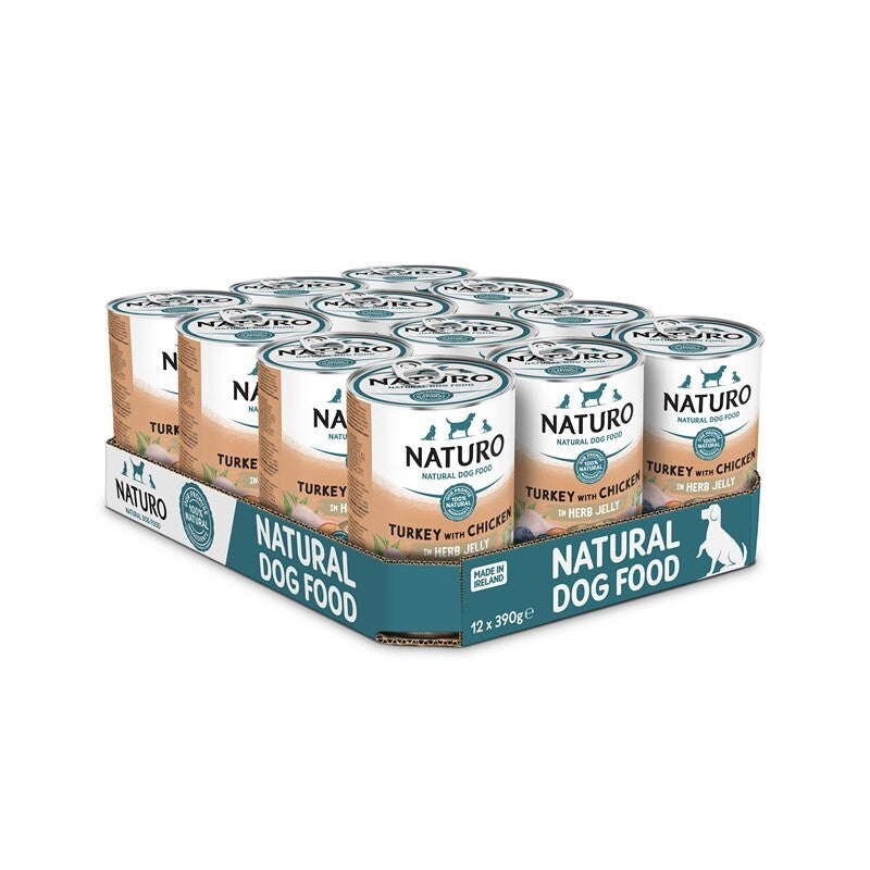 Naturo Adult Grain & Gluten Free Turkey with Chicken in Herb Jelly Tins 390g x 12