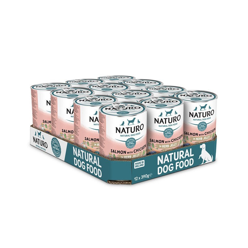 Naturo Adult Grain & Gluten Free Salmon with Chicken in Herb Jelly Tins 390g x 12