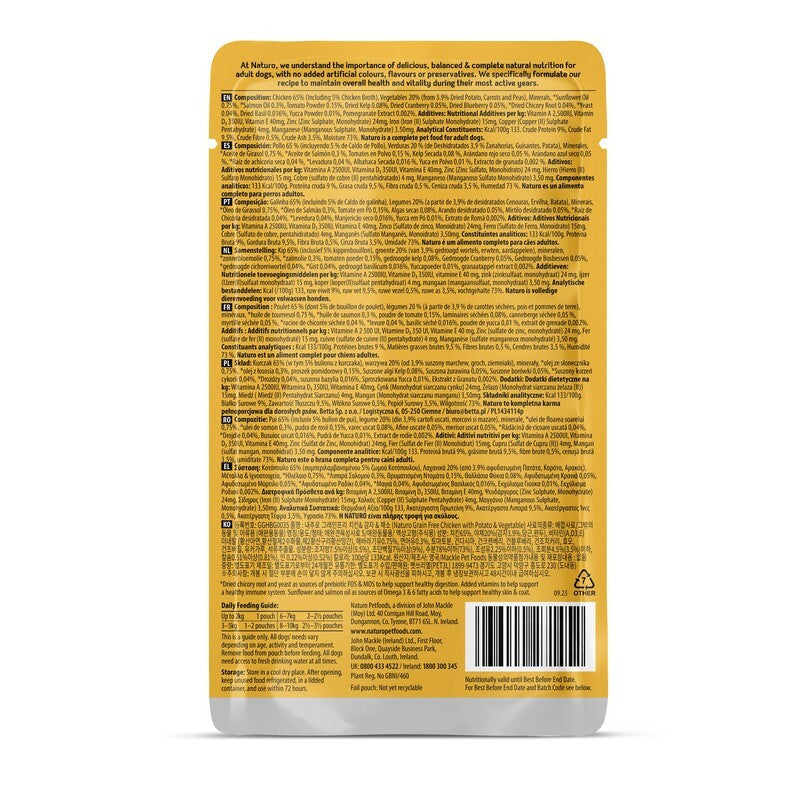 Naturo Adult Mini Grain Free Chicken with Potato & Veg Pouches 150g x 8