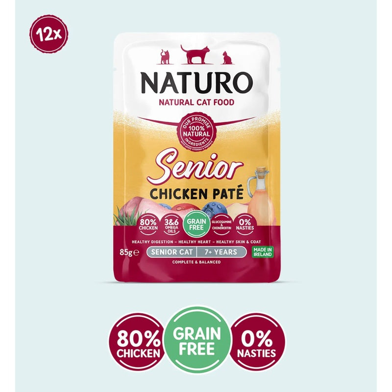 Naturo Cat Senior Grain Free Pate Chicken Pouches 85g x 12 x 4