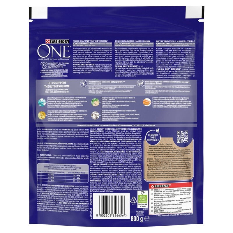 Purina One Adult Cat Salmon and Wholegrain 800g x 4