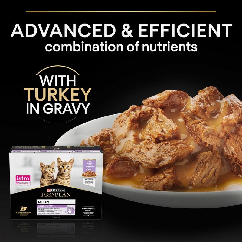 Pro Plan Kitten 1-12m Healthy Start with Turkey in Gravy Pouches 85g x 10 x 4