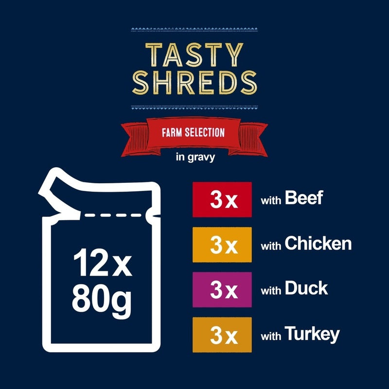 Felix Pouches Tasty Shreds Farm Selection in Gravy 80g x 12 x 4