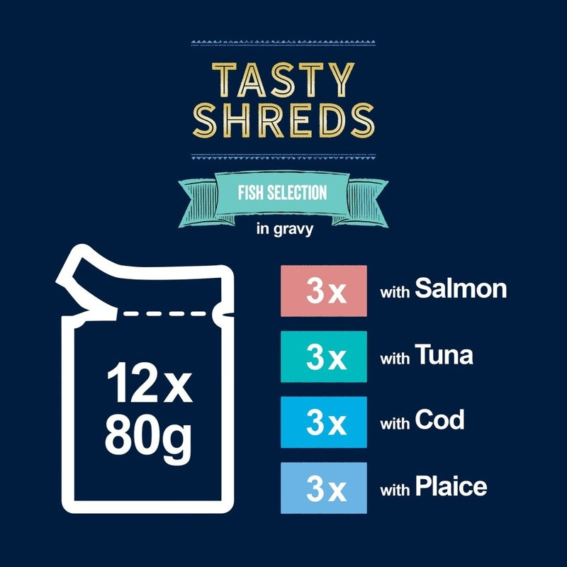 Felix Pouches Tasty Shreds Fish Selection in Gravy 80g x 12 x 4