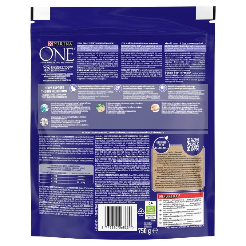 Purina One Adult Cat Coat and Hairball Chicken 750g x 4