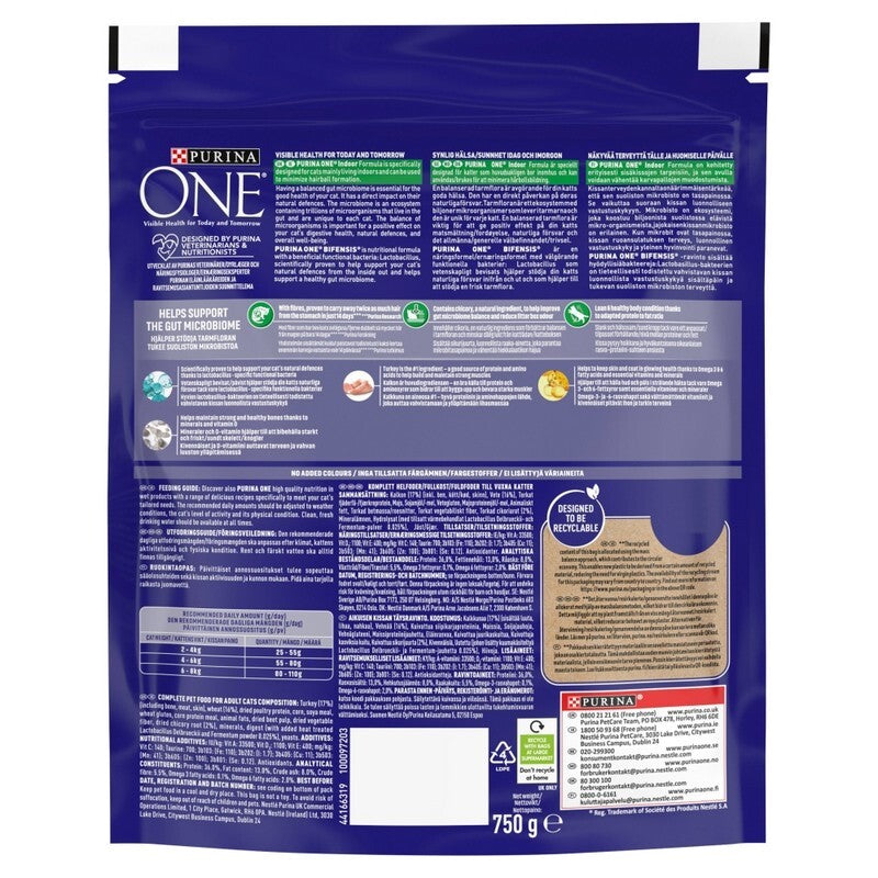 Purina One Adult Indoor Cat Turkey & Wholegrain 750g x 4