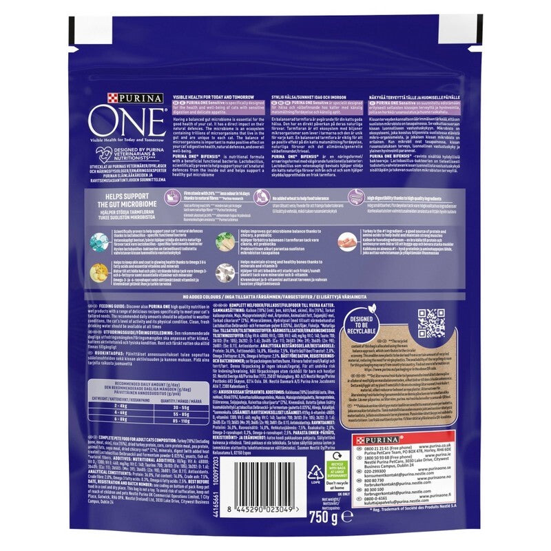 Purina One Adult Sensitive Cat Turkey & Rice 750g x 4