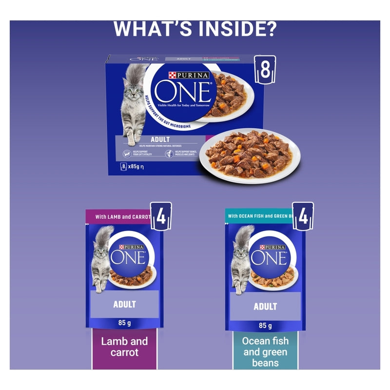 Purina One Adult Mini Fillets Ocean Fish & Lamb Pouches 85g x 8 x 5