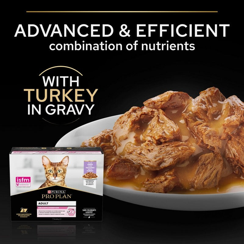 Pro Plan Adult 1+ Delicate Digestion with Turkey Gravy 85g x 10 x 4