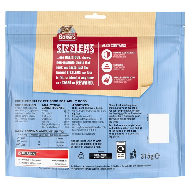 Bakers Sizzlers Maxi Bacon Dog Treats 315g x 3