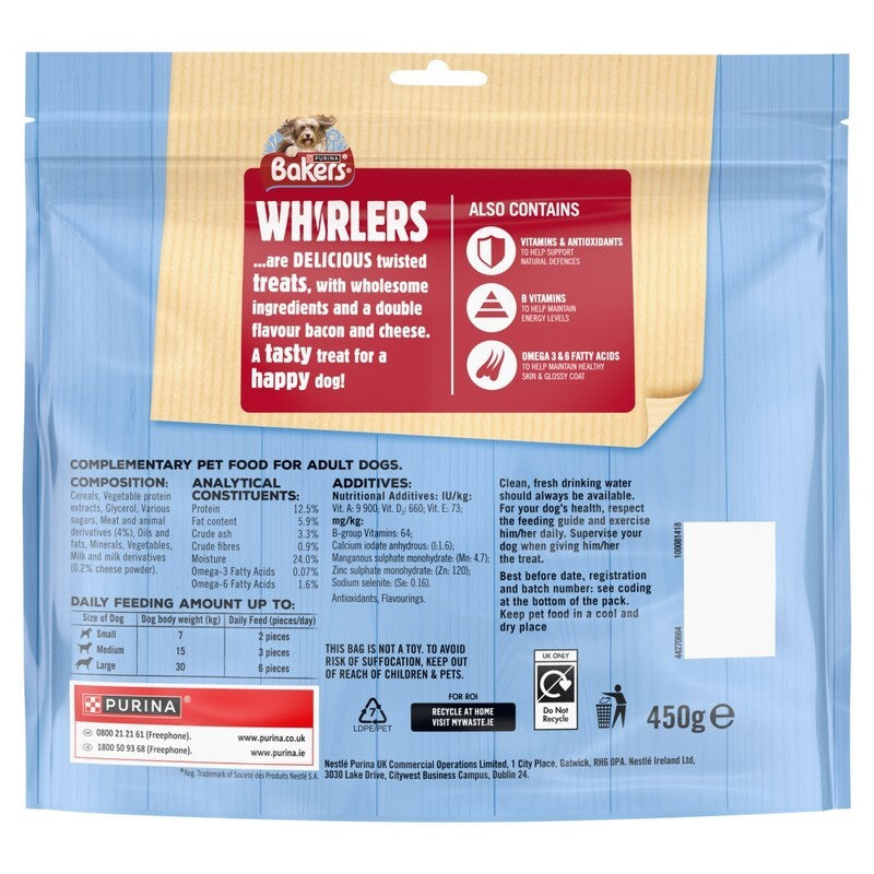 Bakers Whirlers Bacon & Cheese 450g x 3