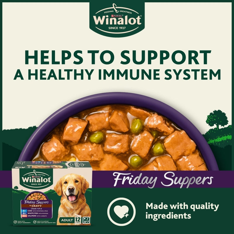Winalot Adult Friday Supper White Fish in Gravy Pouches 100g x 12 x 4