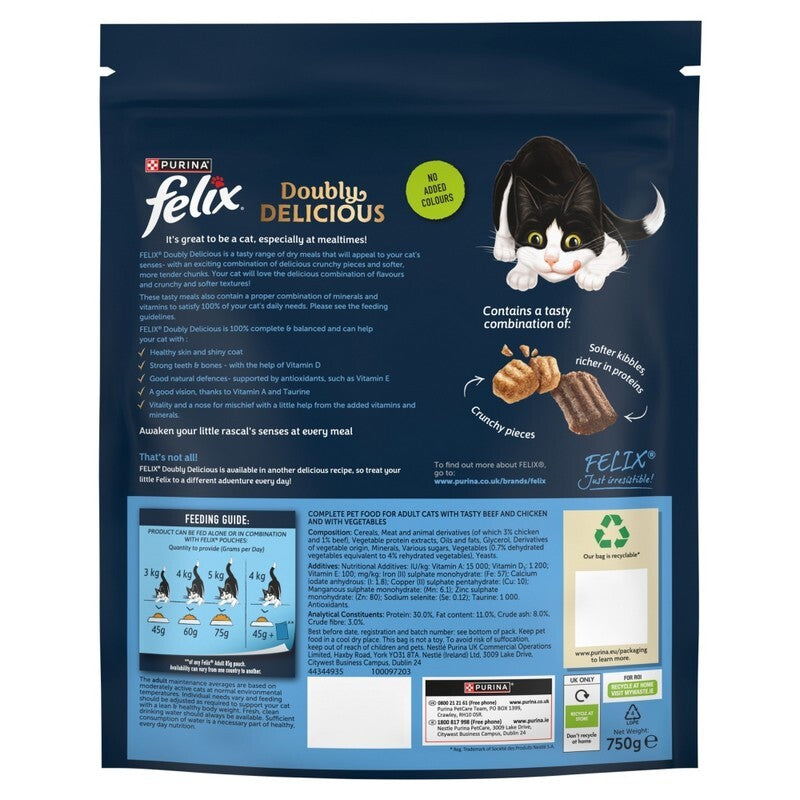 Felix Adult Doubly Delicious Beef, Chicken & Veg 750g x 4