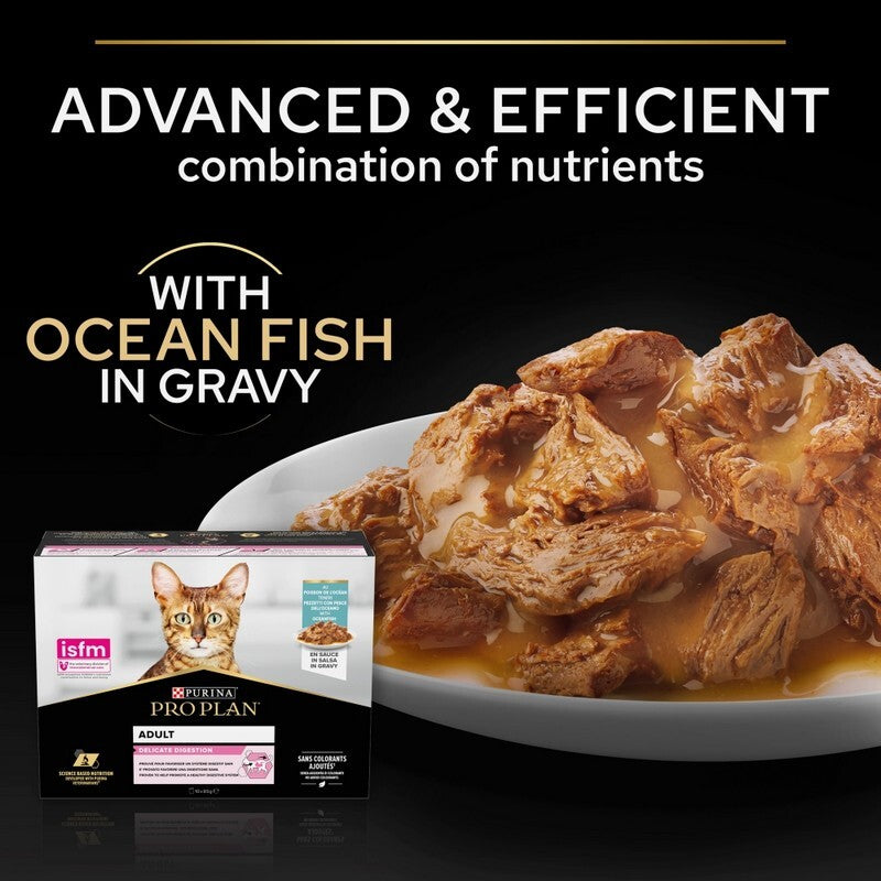 Pro Plan Adult 1+ Delicate Digestion with Ocean Fish Gravy Pouches 85g x 10 x 4
