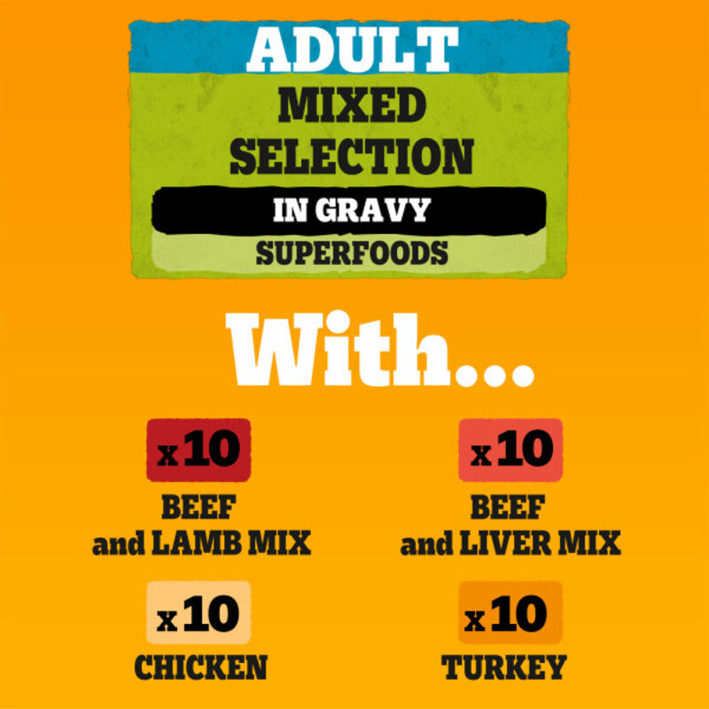 Pedigree Pouches Chicken Beef Turkey Lamb in Gravy 100g x 40 Mega Pack