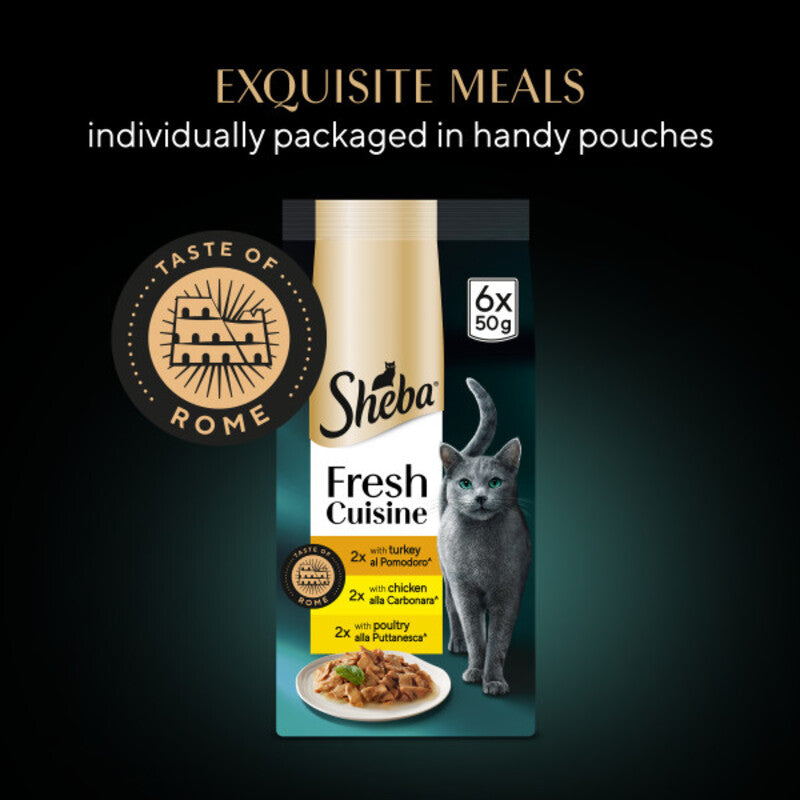 Sheba Fresh Cuisine Taste of Rome Turkey & Chicken in Gravy Pouches 50g x 6 x 8
