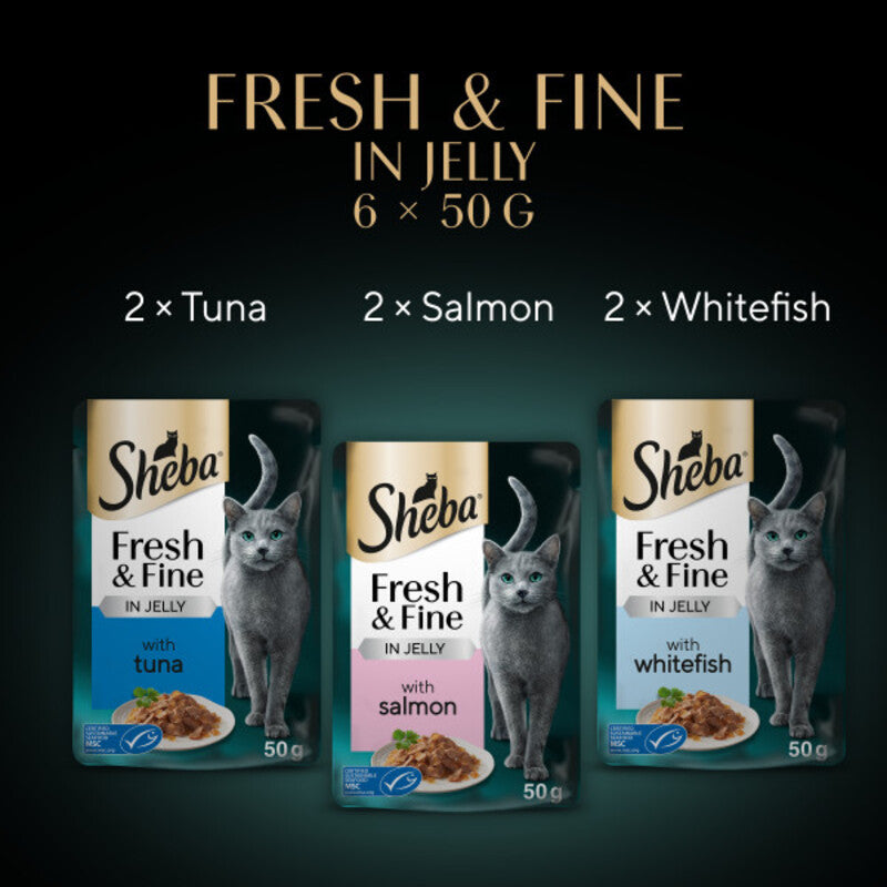 Sheba Fresh & Fine Adult Tuna & Salmon & Whitefish in Jelly Pouches 50g x 6 x 8