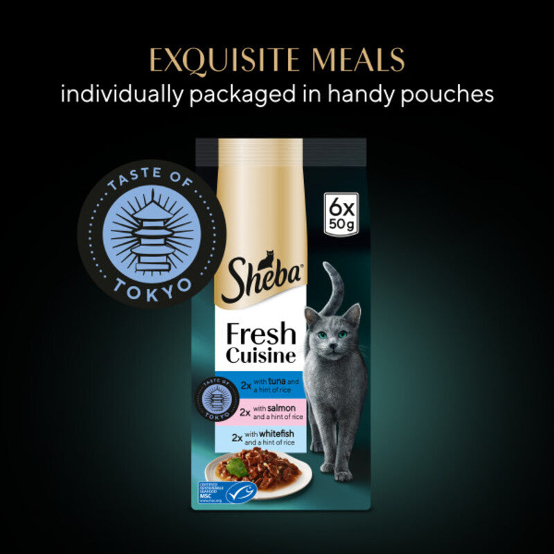 Sheba Fresh Cuisine Taste of Tokyo Salmon & Tuna & Whitefish in Gravy Pouches 50g x 6 x 8